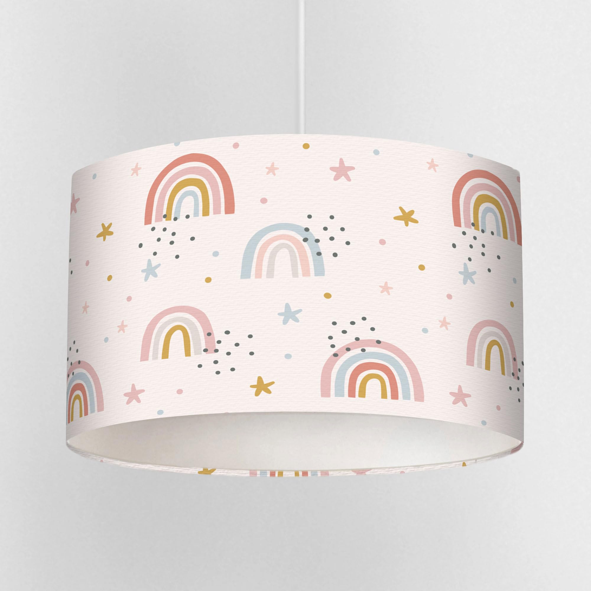 Pink Rainbow Lampshade for Nursery or Kids Bedroom – Pastel Rainbow Design, Children’s Ceiling Light Shade or Table Lamp, 20cm 30cm 40cm Drum