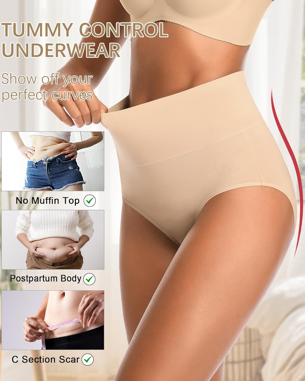 CULAYII Tummy Control Underwear Womens High Waisted Cotton Panties Breathable Full Coverage Postpartum Ladies Briefs - Image 2