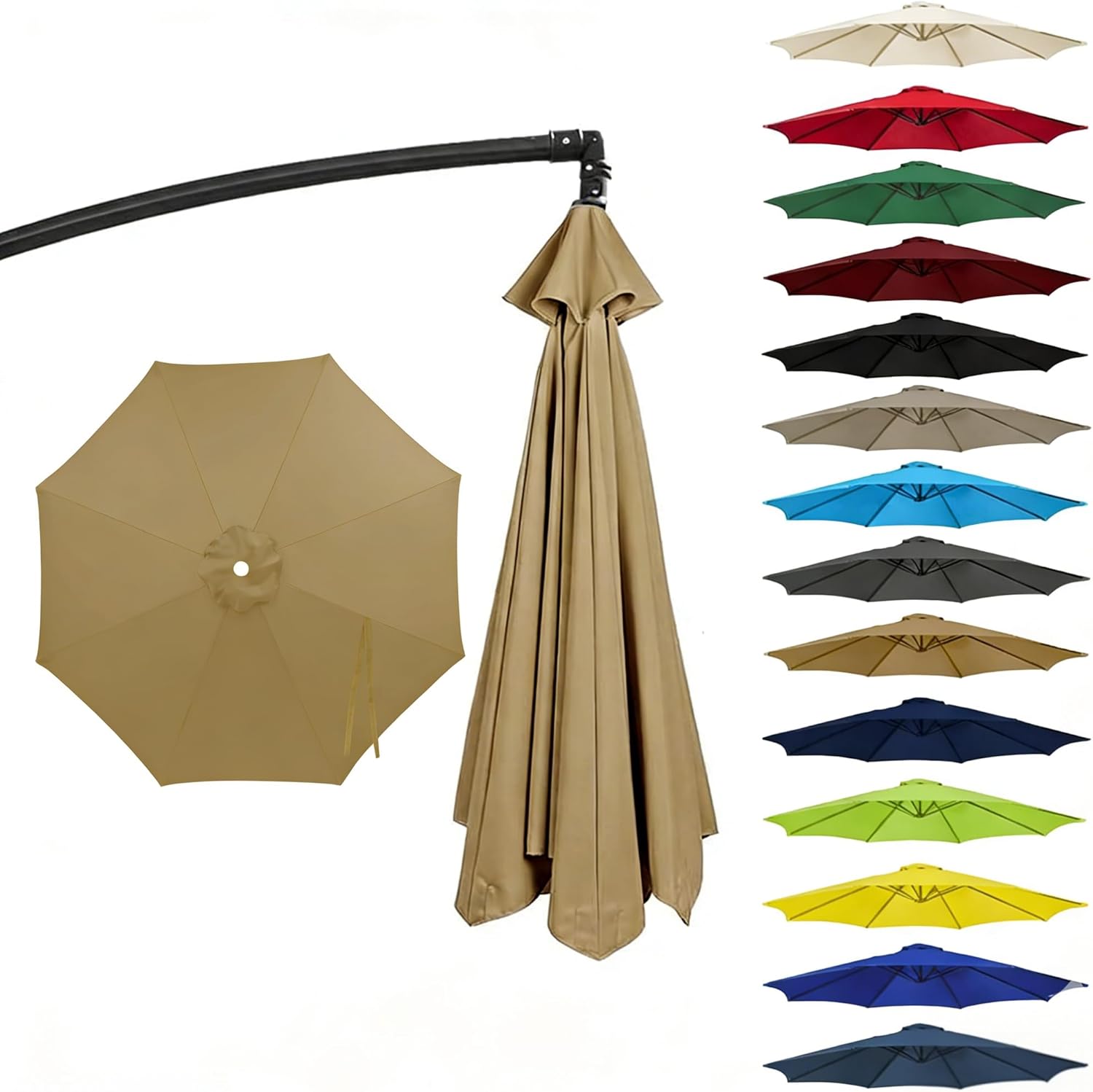 11FT Cantilever Patio Umbrella Replacement Canopy Outdoor Large Round 8 Ribs Length 64" to 66" (Canopy Only) Waterproof & UV