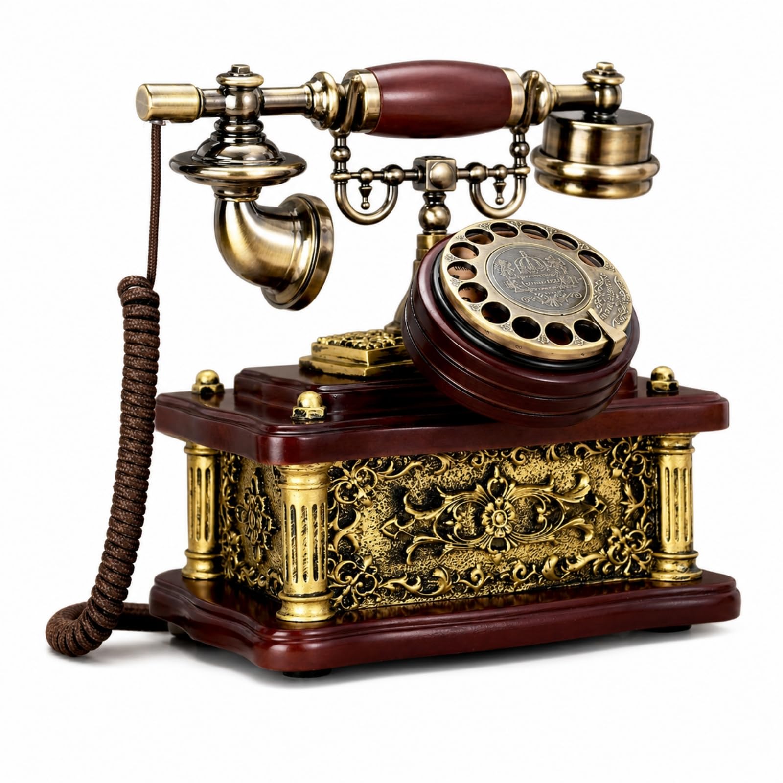 Telefono Retrò Apparecchio da Tavolo, Stile Retro Con Quadrante Rotante E Doppia Suoneria Cavo In Tessuto