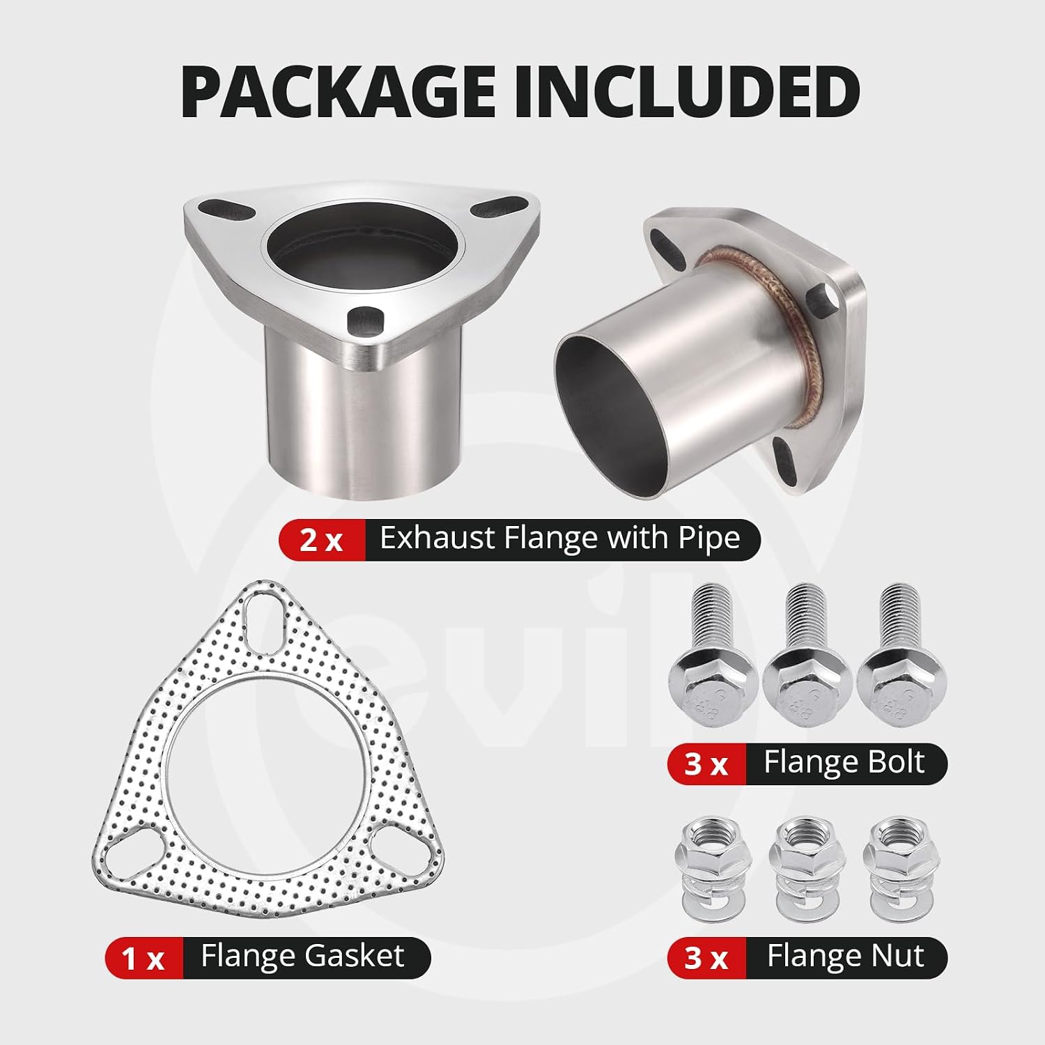 EVIL ENERGY 2.5“OD 3 Bolt Exhaust Flange Repair Piping Kit, 304 Stainless Steel Exhaust Flange and Gasket Set with Bolts and Nuts, Universal Flange Replacement Kit for Quick Fix Repair