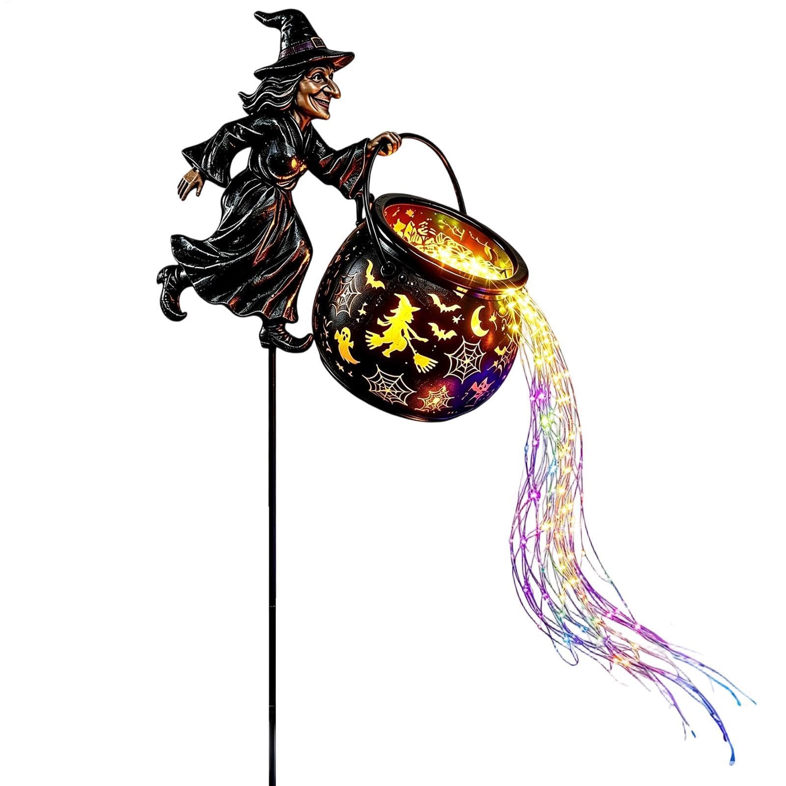 Halloween Witch Cauldron Garden Light With LED Projector And Stake 70cm