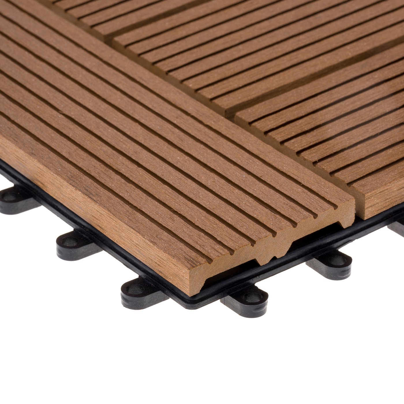 Ventanara® WPC Holz Kunststoff Fliesen Terrassenfliesen Klickfliesen Balkonfliesen 11 Stück = 1m² (30 x 30 cm, Braun Mosaik)