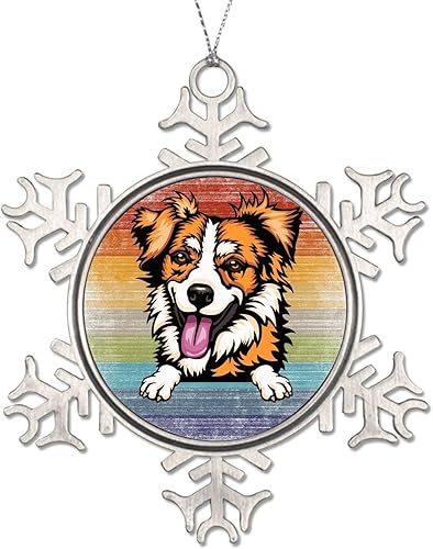 Miniatura 66 de Presa Canario Tree Decoration Ornament - Christmas Snowflake Ornament - Dog Lover Mom Gift Peeking Dog Snowflake Metal Ornaments for Xmas Tree LGBTQ