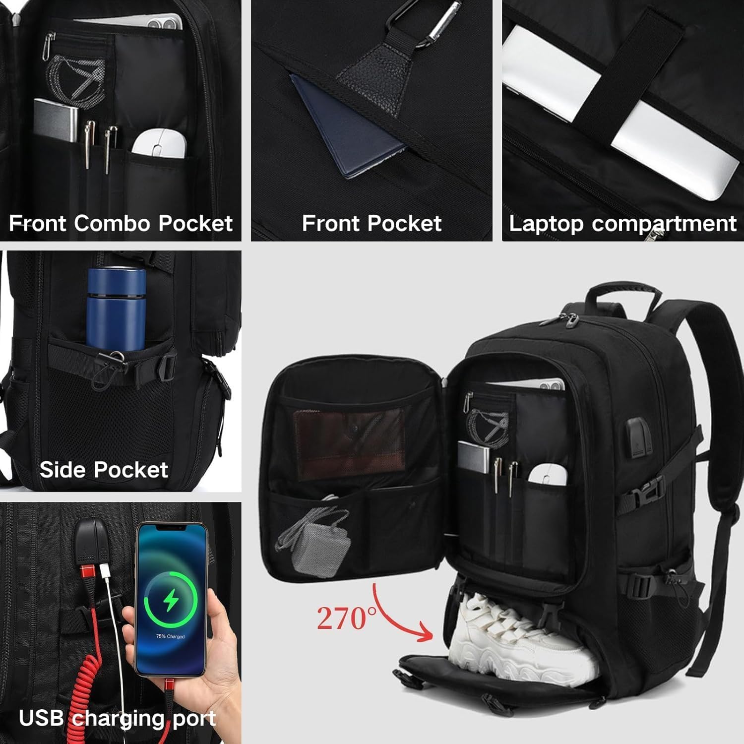 DUSLANG Travel laptop backpack, Extra Large 60L Traveling College Backpack,Large Capacity Backpack for Men Women,Fits 17 Inch Computer, USB Charging Port, Green