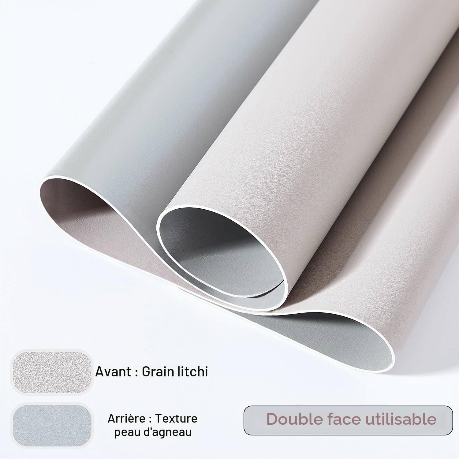 Tapis de Souris Grand XXL 90 x 43cm, Sous Main Bureau Cuir PU Étanche Double Face Gris Clair/Argent