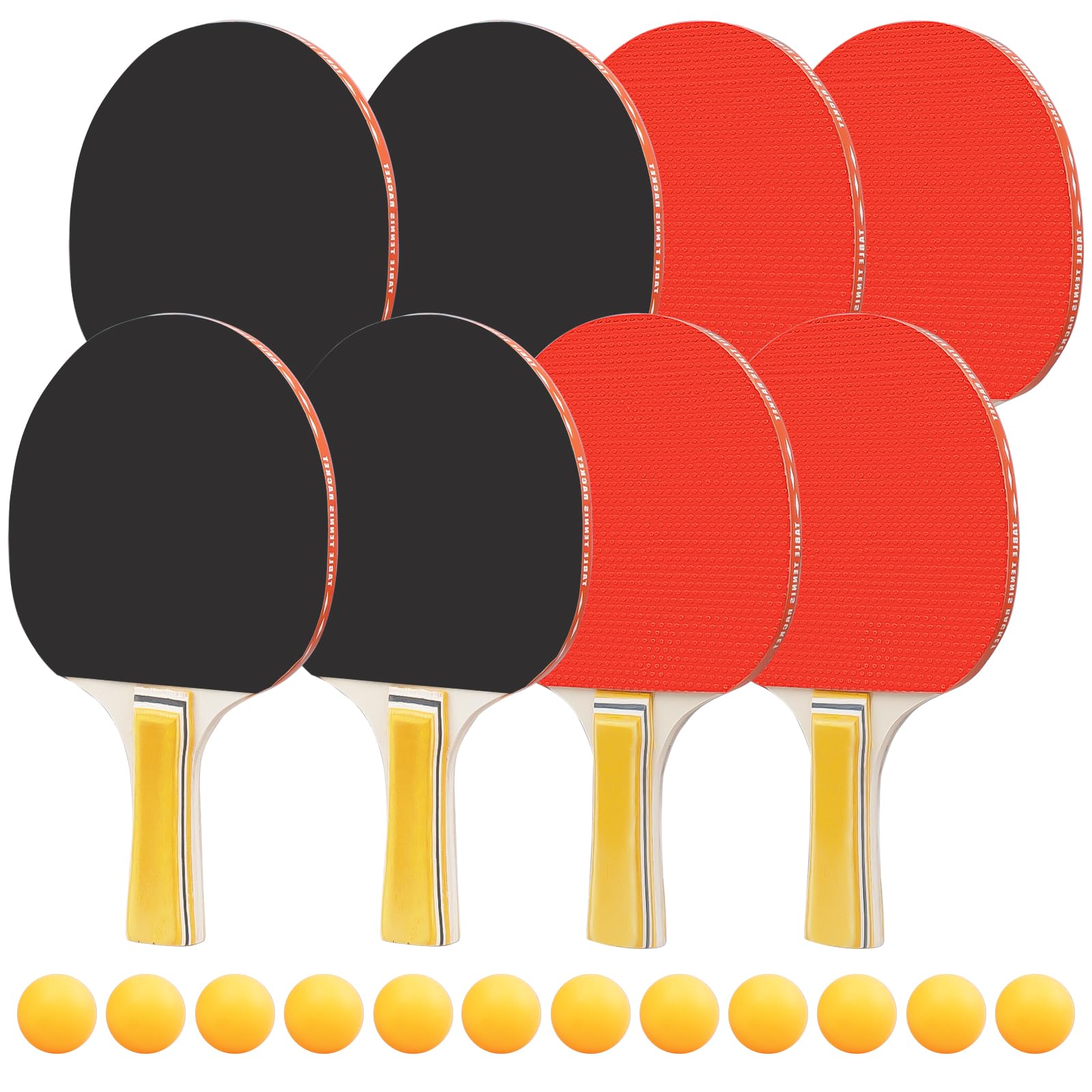 Table Tennis Bat Bulk, Ping Pong Paddles Set with 8 Rackets & 12 Balls, Professional Ping Pong Bat for Outdoor Indoor Game Sport, Red & Black