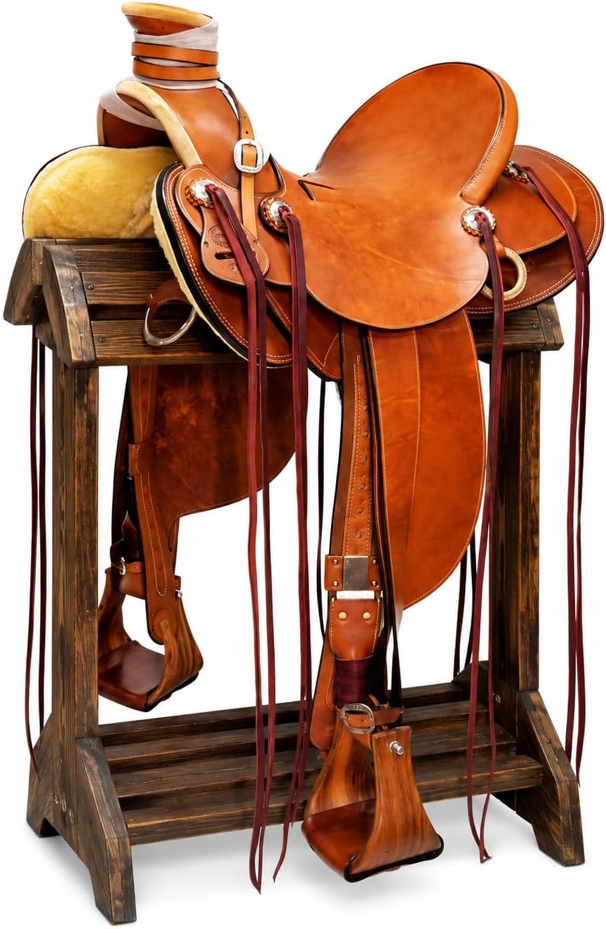 Wade Horse Saddle Tree A Fork Roping Ranch Work Handmade Tooled Carved Premium Leather Western Equestrian Trail Tack Adult & Pony Horse Riding Saddle, Size: 10-18 inch Seat, AD-68