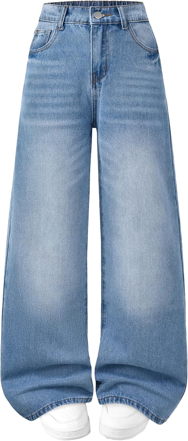 Jeans for Girls Baggy Wide Leg Denim Pants High Waist Casual Y2K Teen Girl Streetwear Trousers 12-16Y