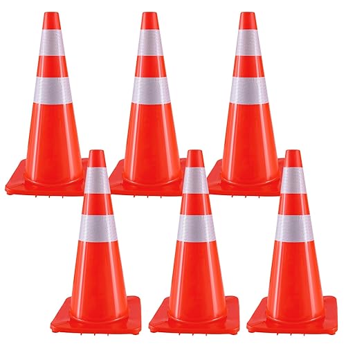 Miniatura 9 de Conos de Seguridad de Tráfico Jade Butterfly 18 Pulgadas Paquete de 6 - Conos de Estacionamiento de Carretera Naranjas con Collares Reflectantes,