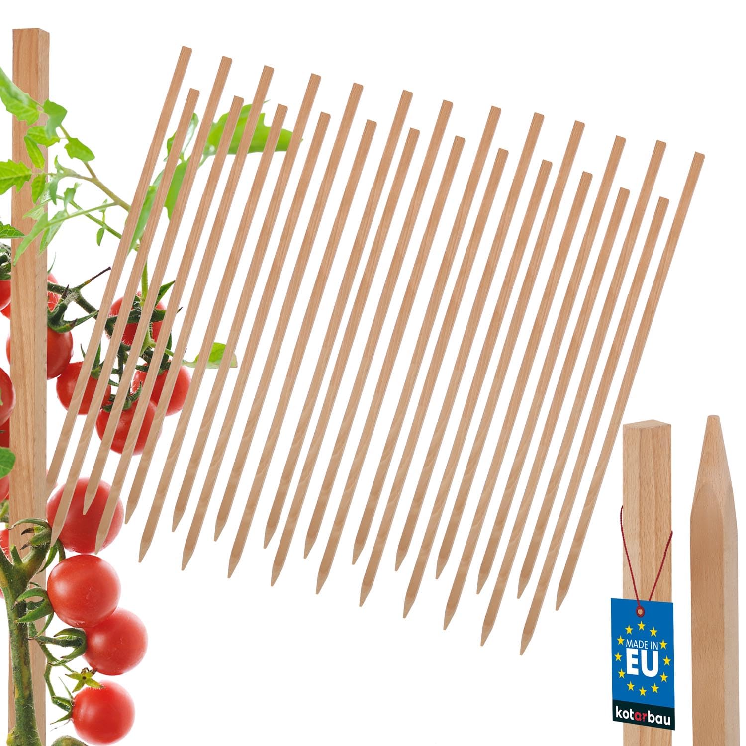 KOTARBAU® 25 pcs Plant Support - Garden Stakes - Beech Wood - 60 cm (23.6 inches) - Natural - Wooden Stakes - for Tomato and Cucumber - Climbing Plant Support