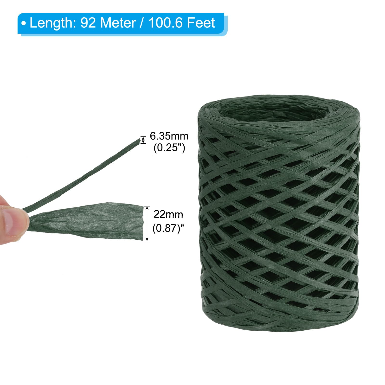 PATIKIL Raffia Ribbon 100 Yard, 1 Roll Natural Packing Paper Twine String for Crochet Box Wrapping Craft Holiday Decor Dark Green - Image 2