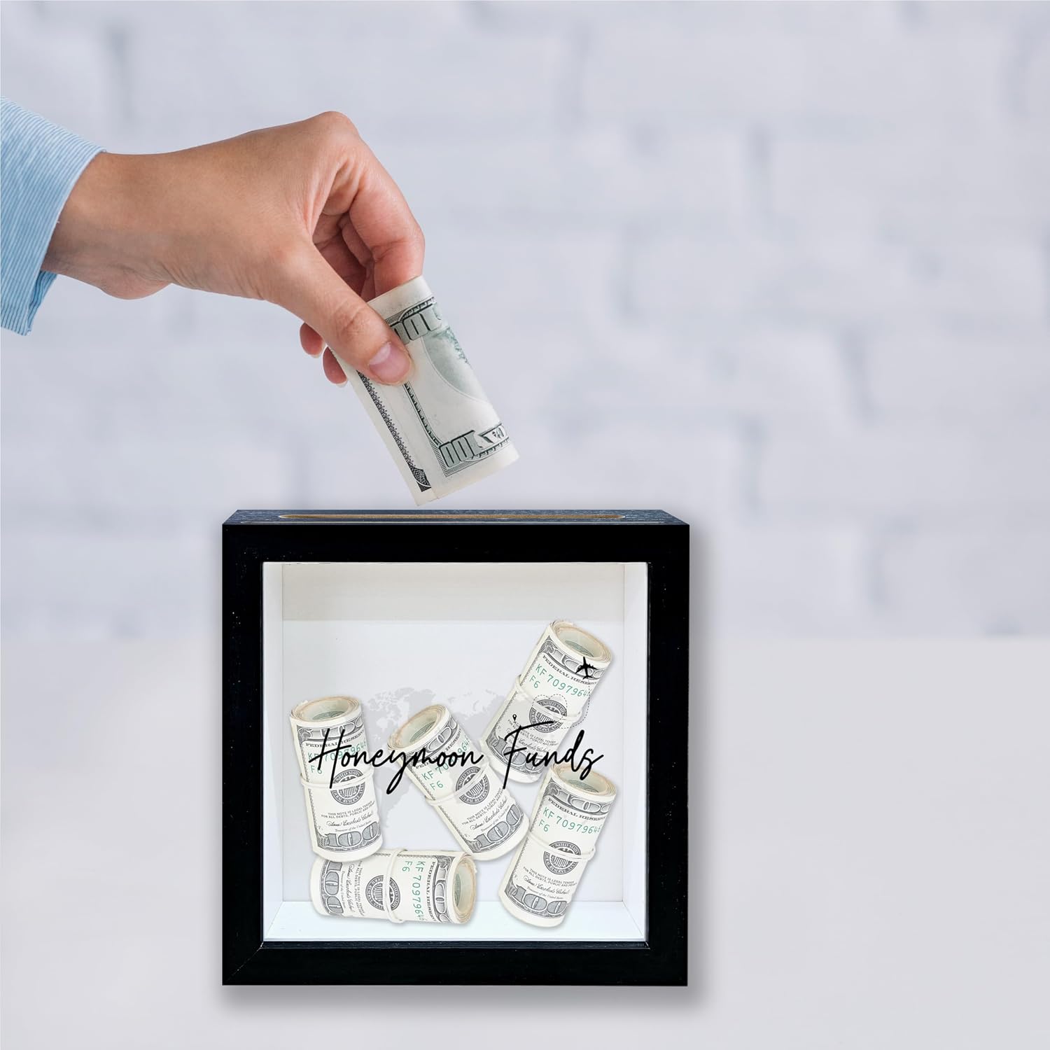 Honeymoon Fund Shadow Box Frame, Wedding Money Box with Slot, World Map Theme Travel Memory Box, Adventure Archive Box, Decorative Wooden Money Savings, Wedding Honeymoon Gifts for Newlyweds -11