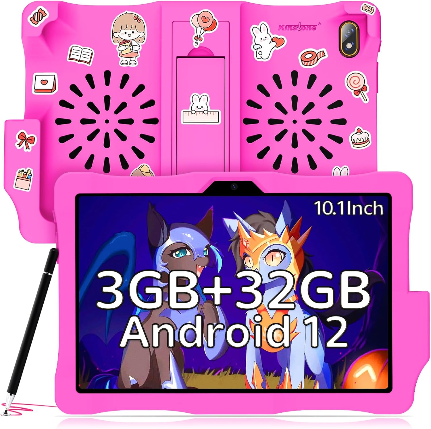 kinstone Kids Tablets 3-7 Year Old with Face Recognition,4G LTE & WiFi and Silicone Case,Android 12 Tablet for Kids Featuring Quad-Core 2.0 GHz Processor and Dual Cameras-3GB+32GB Pink