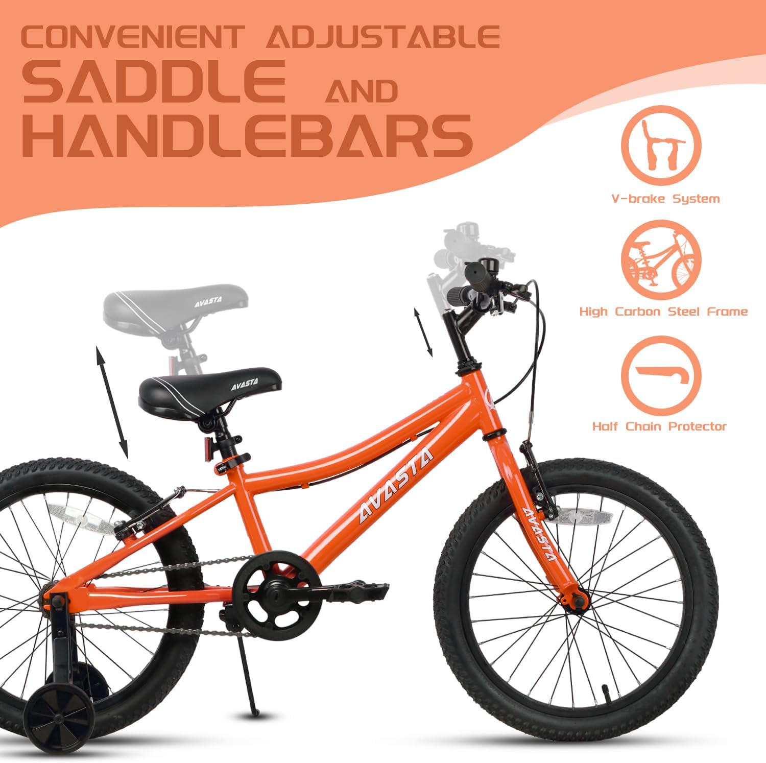 AVASTA Bilbo 18 20 24 Inch Kids Bike for Boys Girls 5-14 Years Old, Retro Style High Carbon Steel Bicycle with Adjustable Handlebars and Seat, Dual V-Brakes, Kickstand, Multiple Colors