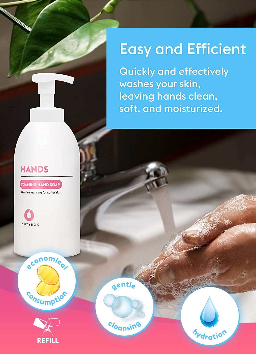 DUTYBOX Hands Foaming Hand Soap - Gentle Moisturizing Liquid Handsoap - Sage and Mint Fragrance - 1 Reusable Bottle with Foam Dispenser and 4 Capsule Packs (17 Ounce Each) image 4