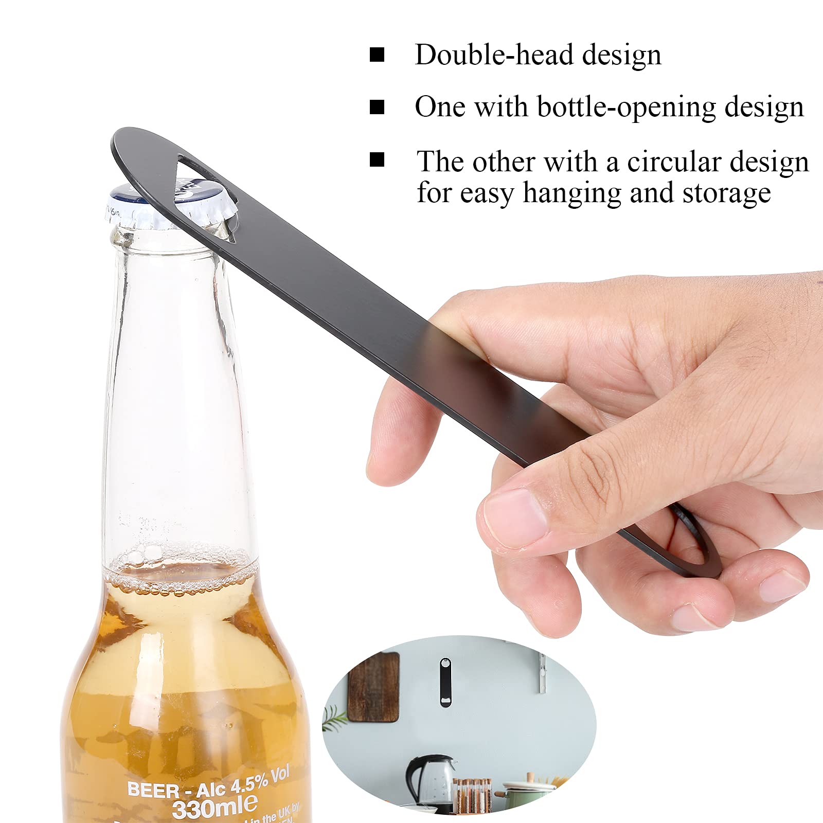 Paquete de 3 abrebotellas de acero inoxidable resistente y plano, abridor de botellas de cerveza, 7 pulgadas, negro, con embalaje exquisito, para cocina, bar o restaurante