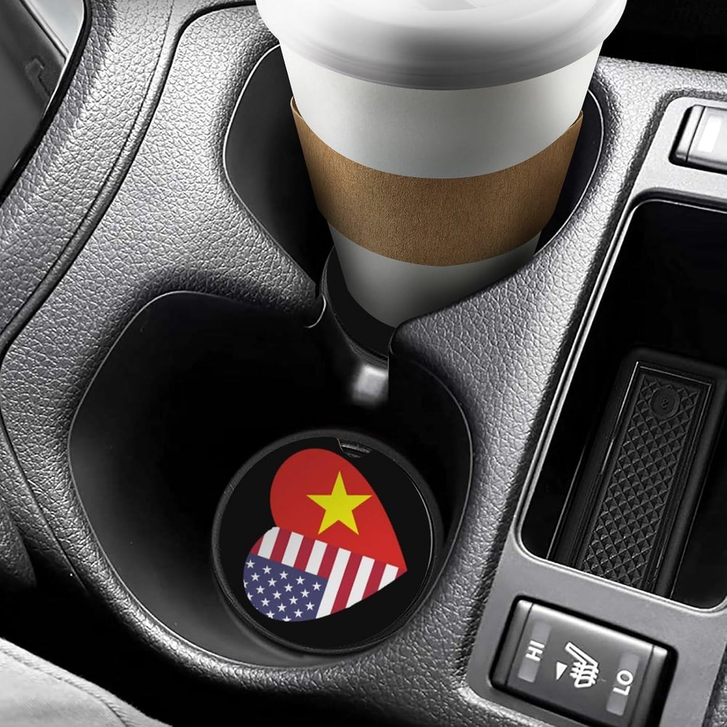 U.S.A. Vietnam Flag Heart Cute Car Coasters 2.56 Inch Absorbent Cup Holder for Drinks Auto Interior Accessories
