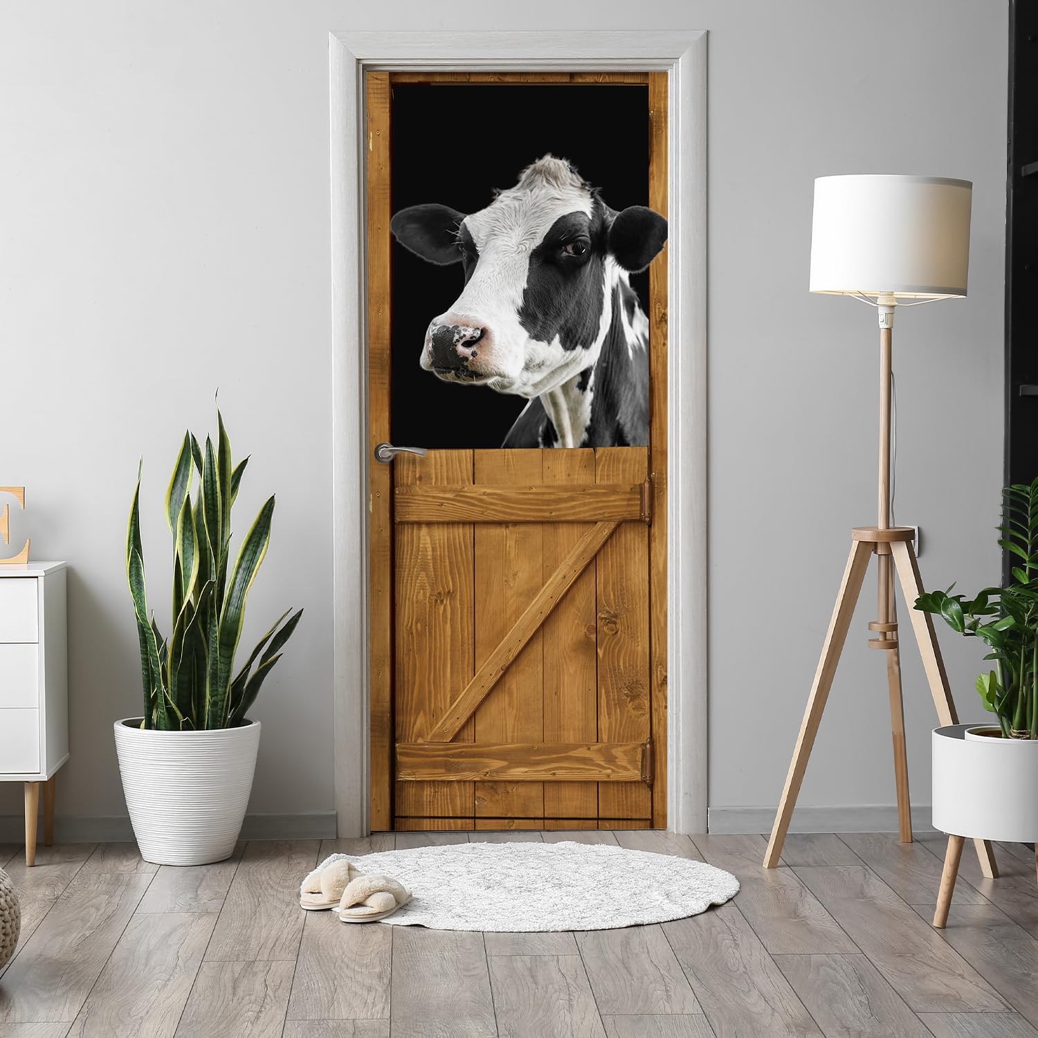 Door 3D Animal Cover Skin Peel and Stick Wallpaper Door Vinyl Wrap for Living Kitchen Decor, Cows