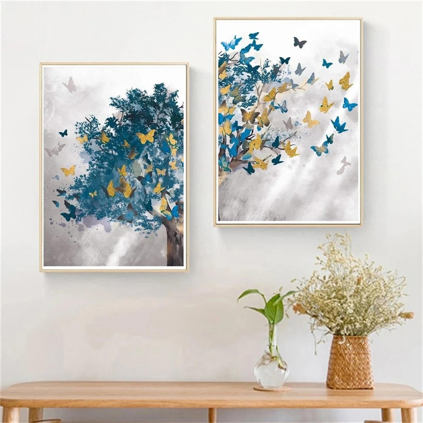 Toile murale arbre vert doré pour moderniser une décoration murale - 6