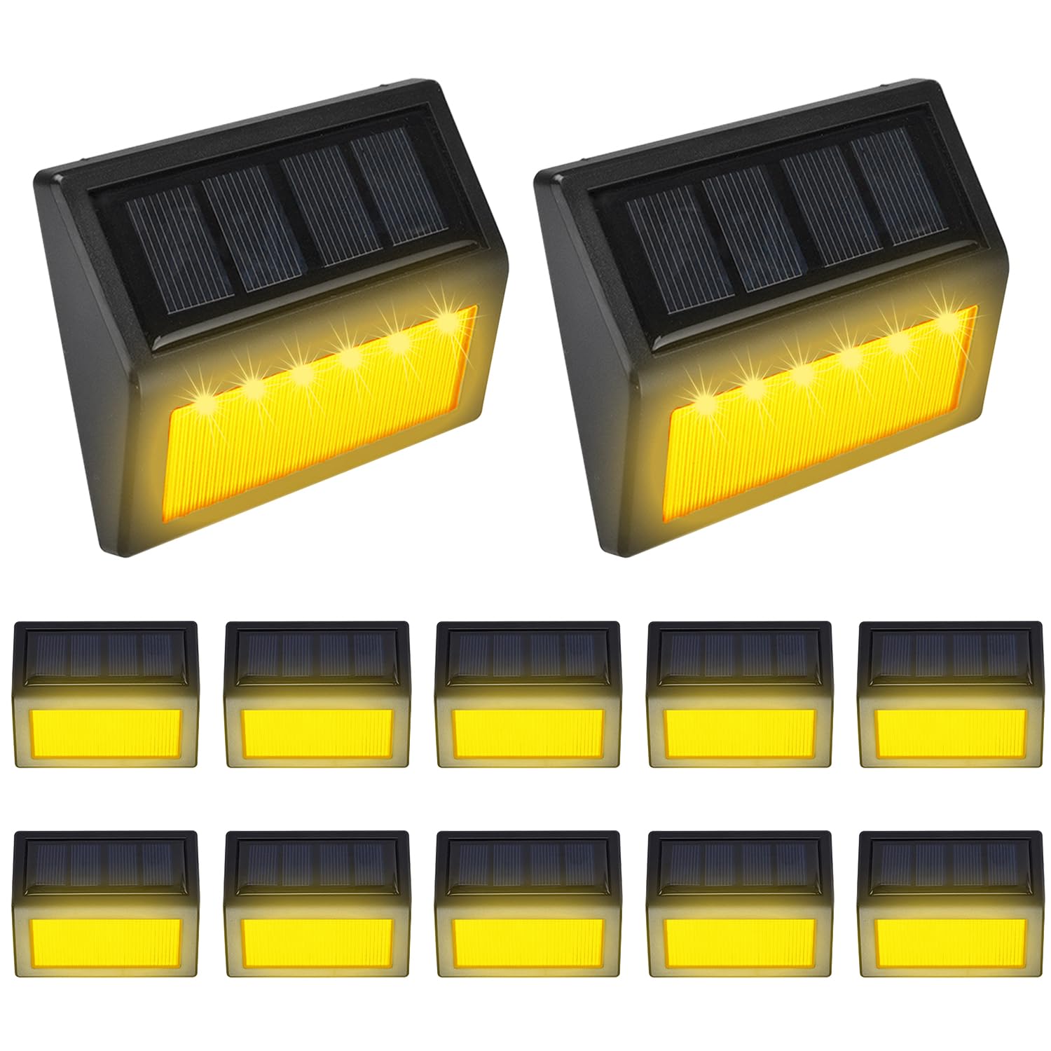 QINGYA 12Pack Solar Step Lights Waterproof Outdoor Stair Lights 6 LED Warm Light Solar Deck Lights Outdoor Decor Solar Decoration Lights for Yard, Patio, Garden, Front Door, Pathway, Driveway, Porch