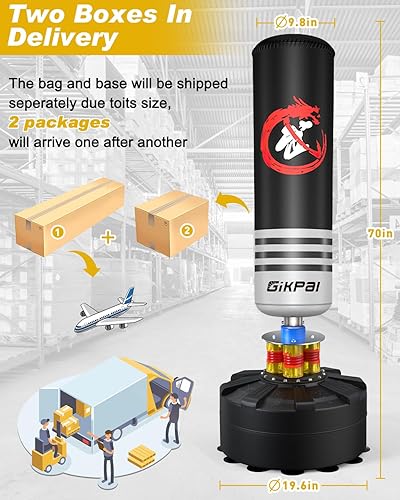 Miniatura 6 de GIKPAL Saco de boxeo, bolsa de boxeo pesado independiente de 70 pulgadas con soporte para adultos, adolescentes y niños, bolsa de kickboxing con 12