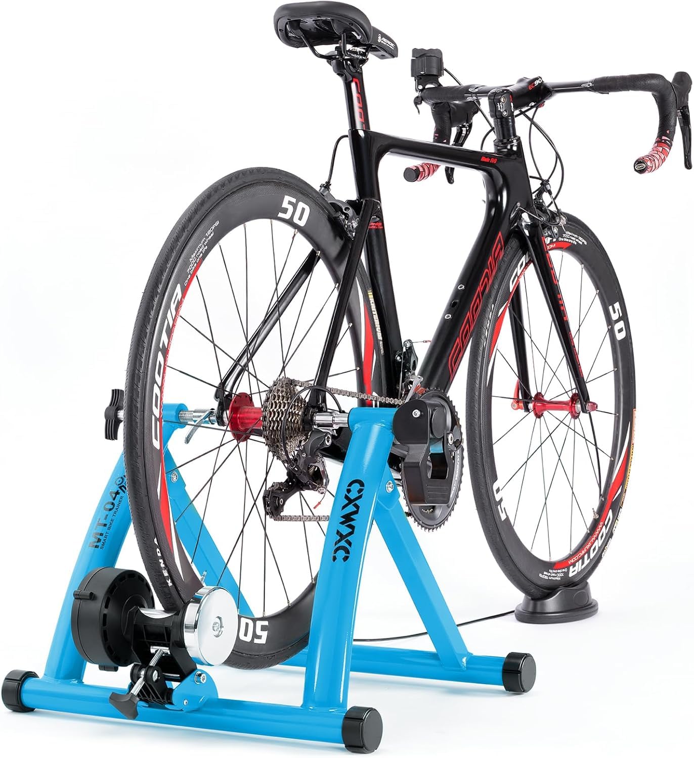 CXWXC Trenażer kółek rowerowych, składany, stalowy rower treningowy z szybkomocującą podkładką na przednie koła, do treningu rowerowego 26-29 cali, do jazdy na rowerze, jazdy na rowerze, domu