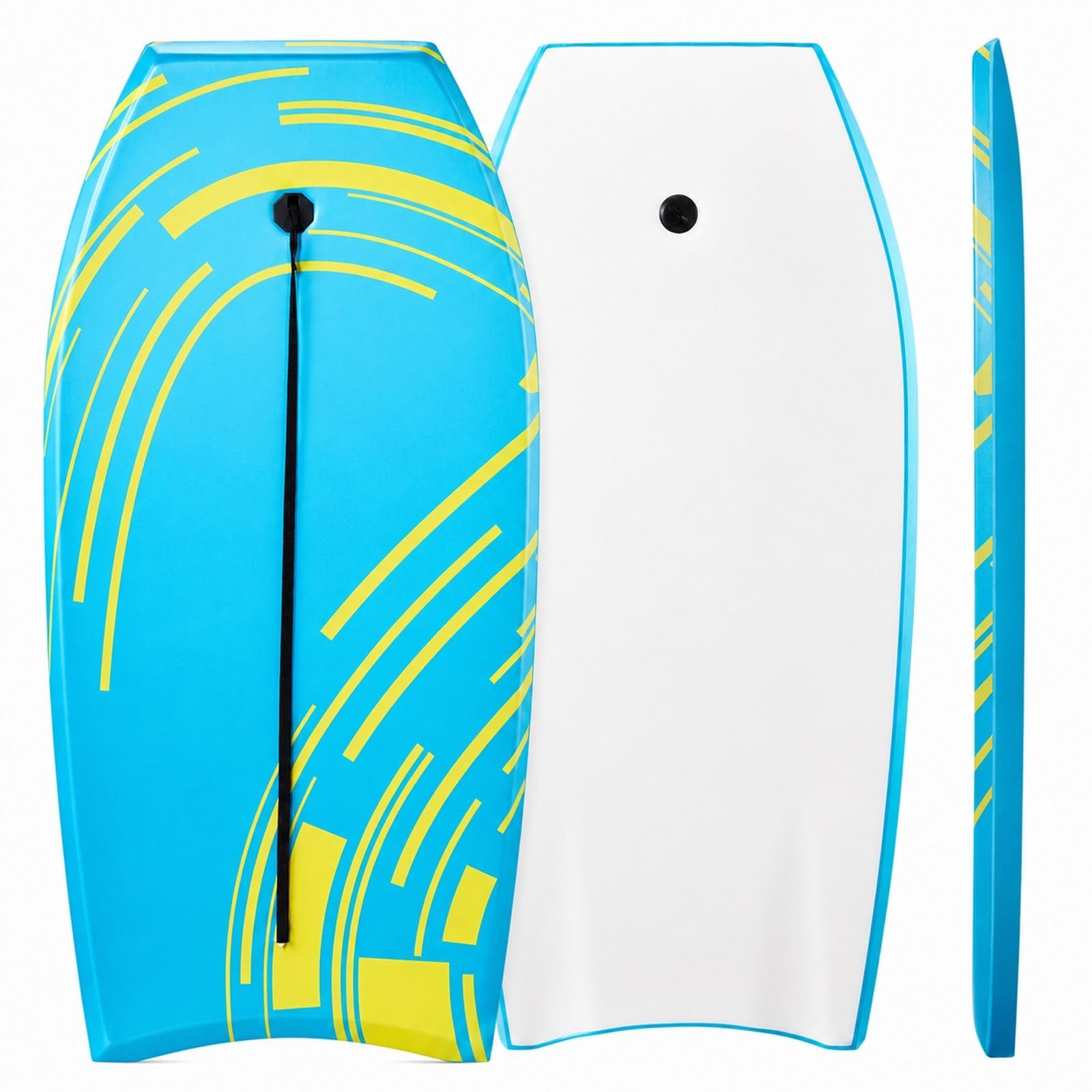 Planche de Bodyboard Bleue avec Noyau en Mousse EPS et Leash de Poignet, Planche de Boogie pour Plage, mer et Sports Nautiques
