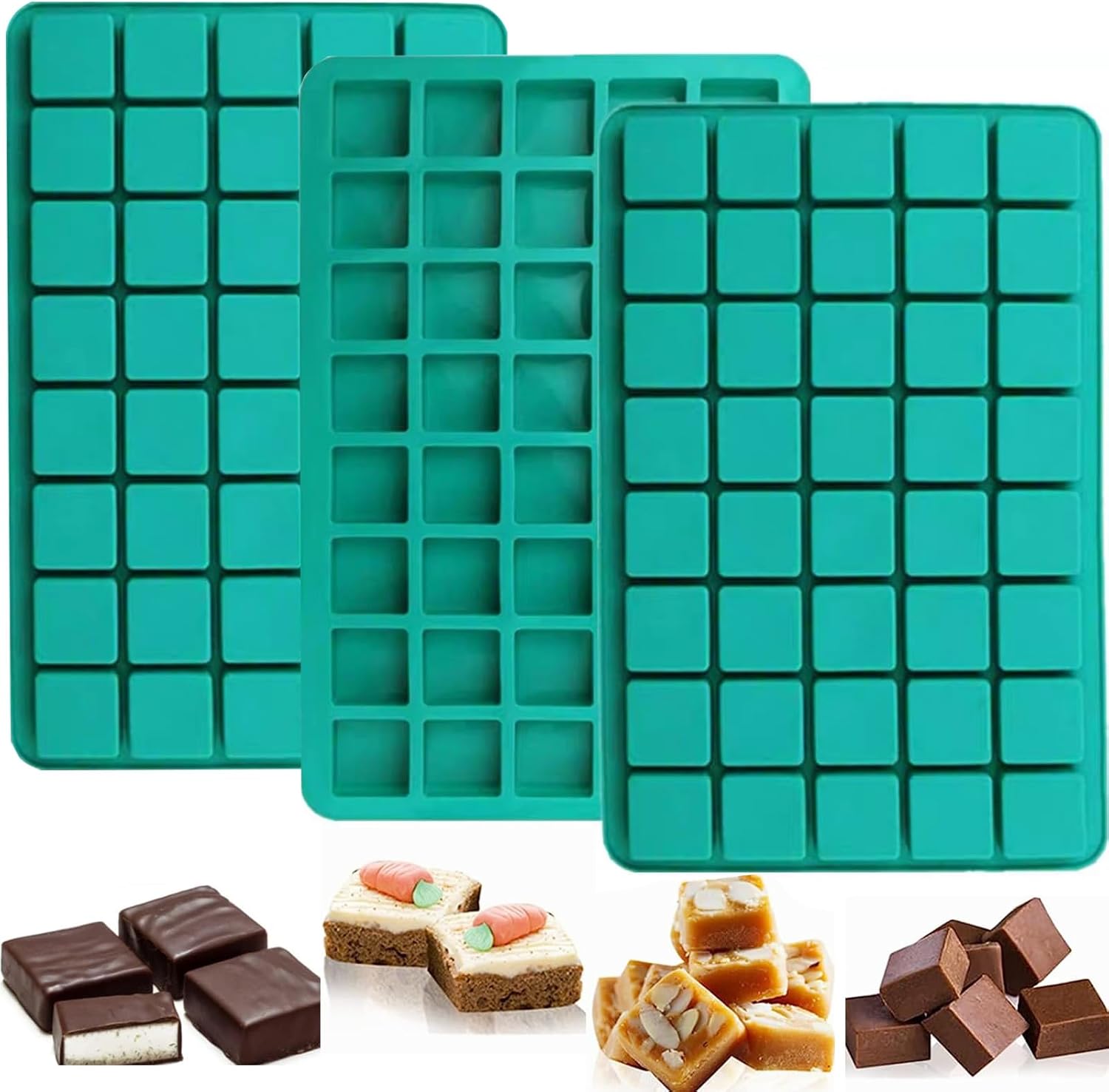 AFINSEA 3Pcs Square Caramel Candy Mold Silicone, 40Cavity