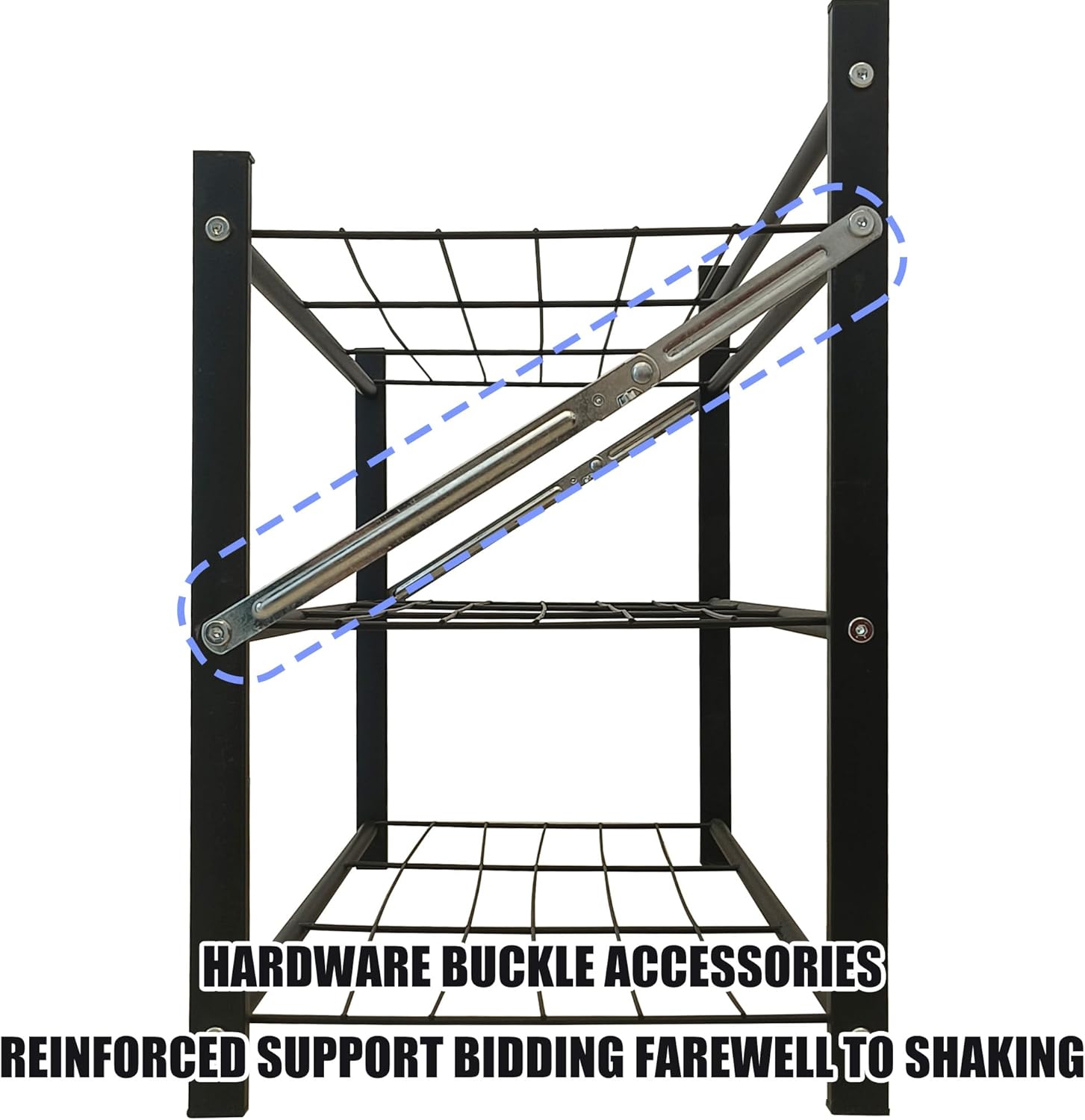 3-Tier Folding Metal Shoe Rack, Heavy Duty Free-Standing Storage Shelf for Entryway, Bedroom, Gym, Holds Shoes, Dumbbells, Multi-Purpose Organizer with Reinforced Stability