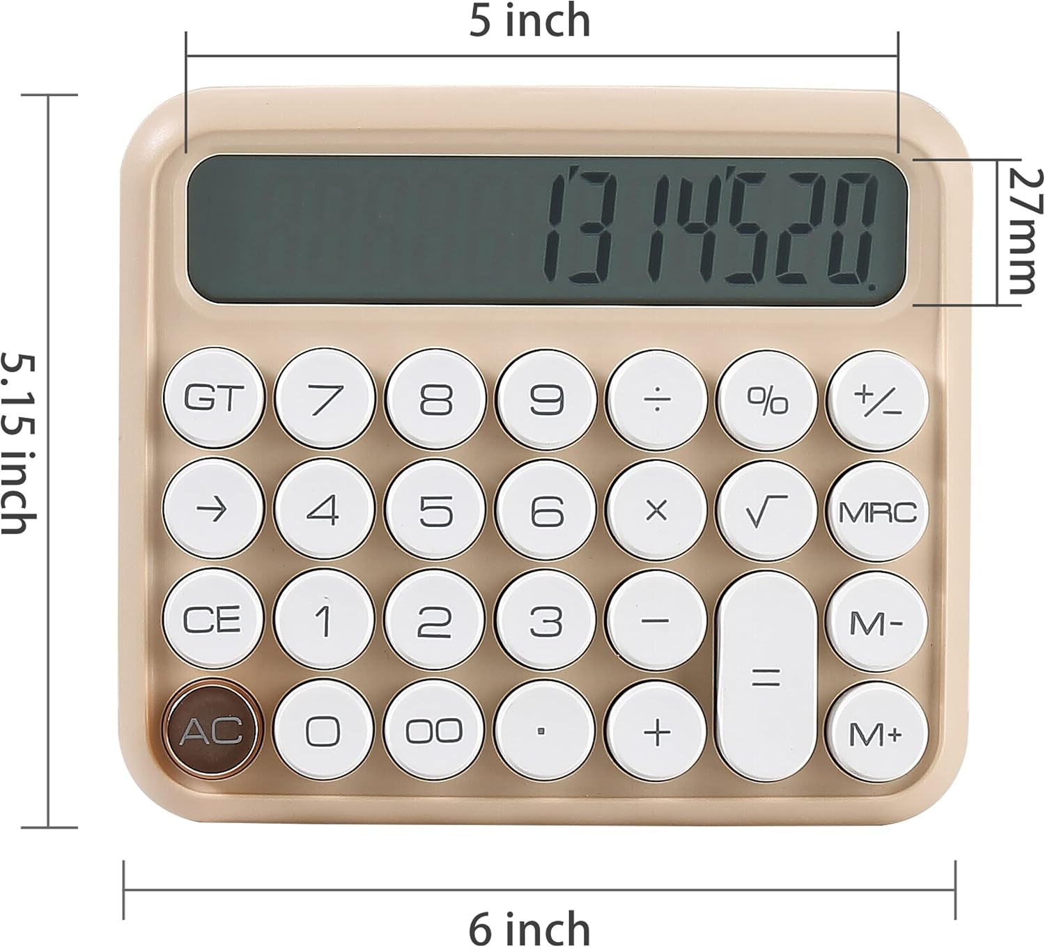 Standard Calculator 12 Digit,Desktop Large Display and Buttons,Calculator with Large LCD Display for Office,School, Home & Business Use,Automatic Sleep,with Battery.6 * 5.15in (Beige)