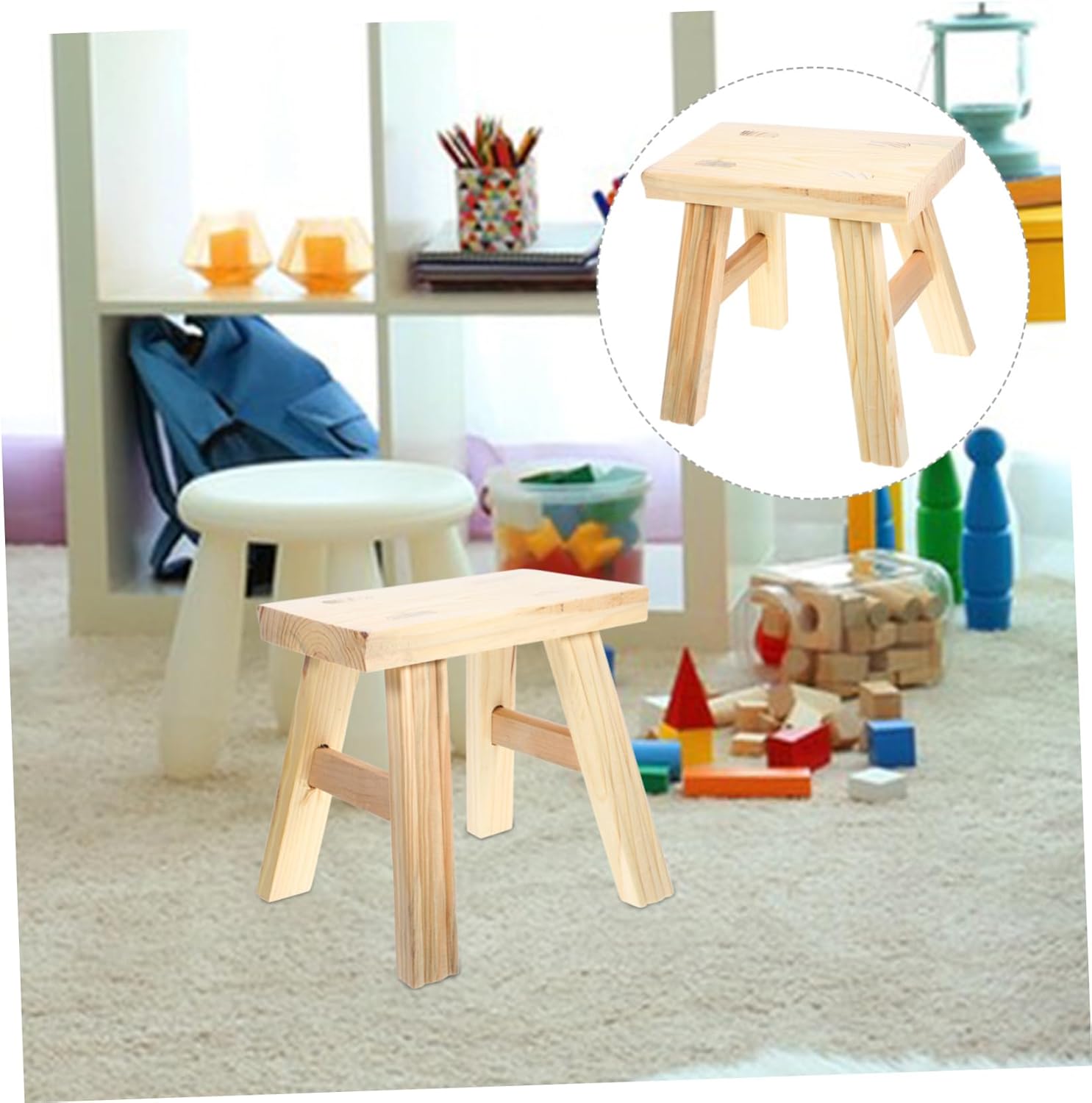 PRETYZOOM Wooden Footstool Smooth Surface Boys and Girls Step Stool Anti-Slip Comfortable