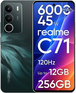 realme C71 Smartphone hasta 12GB RAM + 256GB ROM, 6.67" 120Hz Pantalla, Teléfono Móvil con Batería de 6000mAh y Carga Rápida de 45W, AI 50MP Cámara, Dual SIM, Huellas Lateral, NFC y Next Ai, Verde