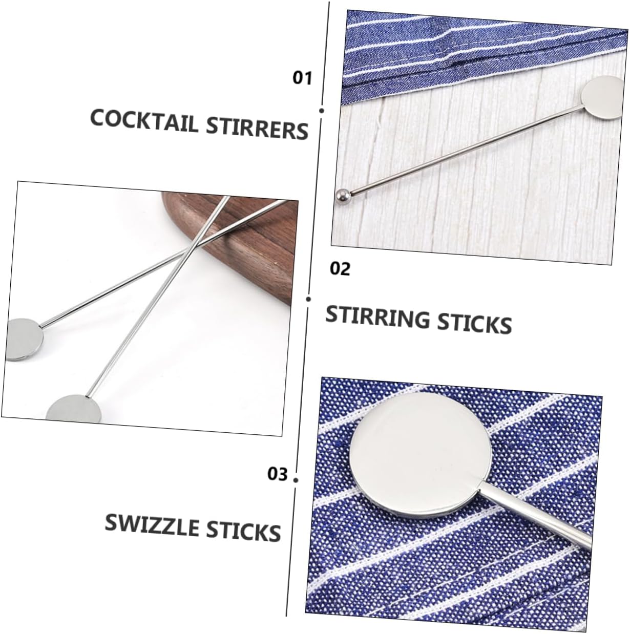 10pcs Stainless Steel Cocktail Stirrers Handle Drink Mixing Tools for Home Bar Shop and Restaurant Use Easy to Clean and
