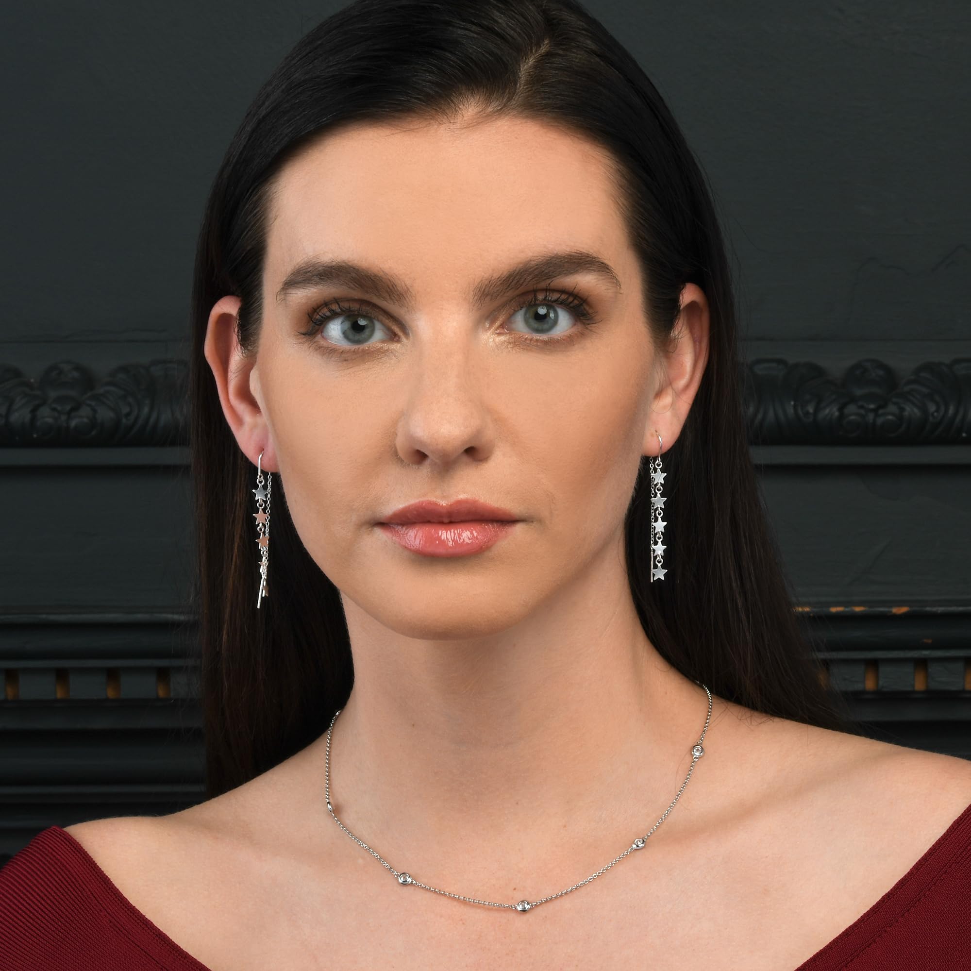 namana Zierliche 925 Sterling Silber Halskette für Damen und Teenager-Mädchen, lange Station Kette mit Cubic Zirkonia Steinen, Layering Silber Halsketten für Frauen mit Schmuck Geschenk-Box