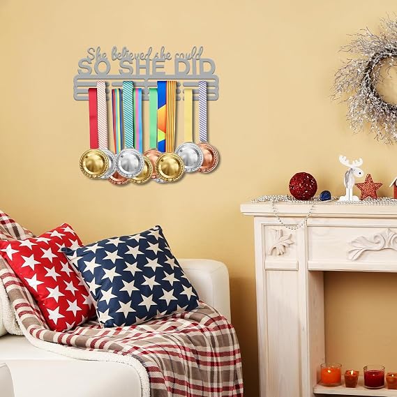 Resama Personalized Medal Holder Display Rack for Awards Ribbons - Metal Sports Race Plaques Hanger for Wall Mount Hold Up 60 Medal Hanger Display for Athlete Boy Girl Kid