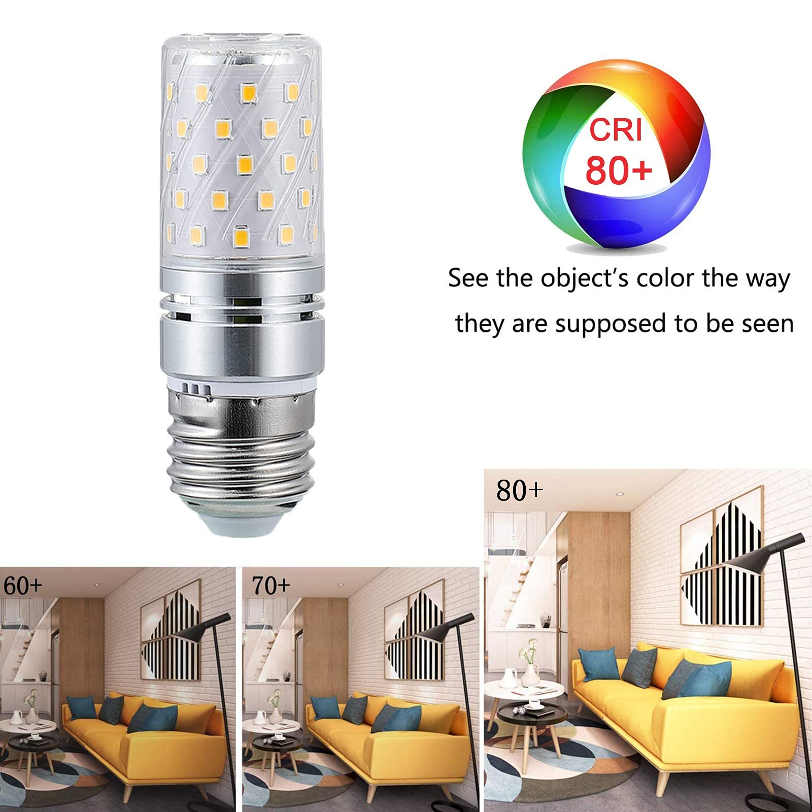 Bombillas LED E27,luz blanca cálida,12 W,1320 lúmenes,equivalente a bombilla incandescente de 120 W,CA 110 V/230 V,ángulo de haz de 360°,lámpara LED de maíz para candelabros,luces de pared,lámpara de