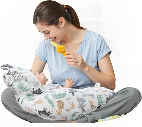 Almohada ergonómica de lactancia para lactancia materna y biberón, almohada suave de apoyo para bebés recién nacidos, alivio de reflujo, funda