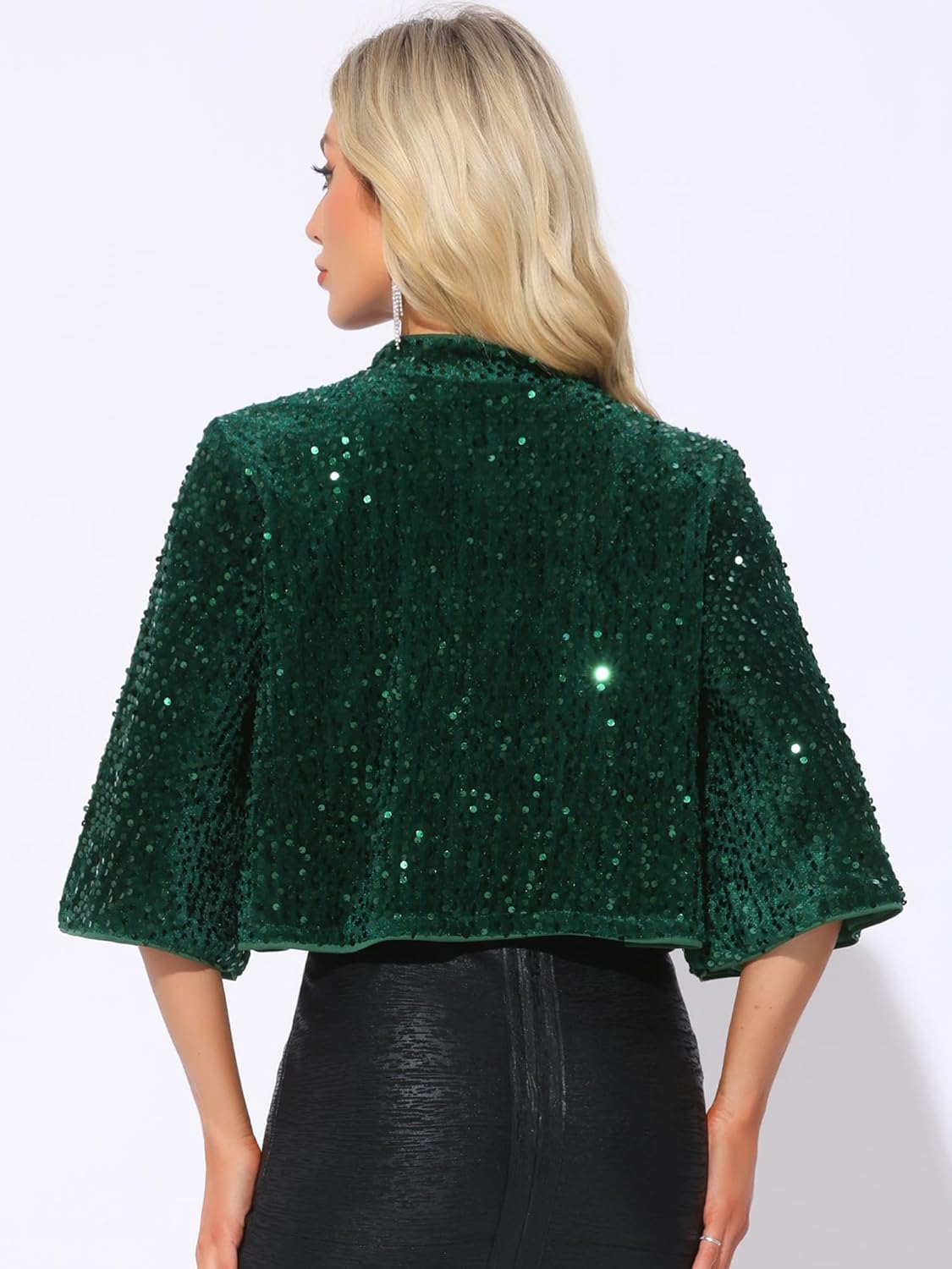Allegra K Sequin Jackets for Women's Velvet Capelet Cocktail Sprakly Bolero Shrugs
