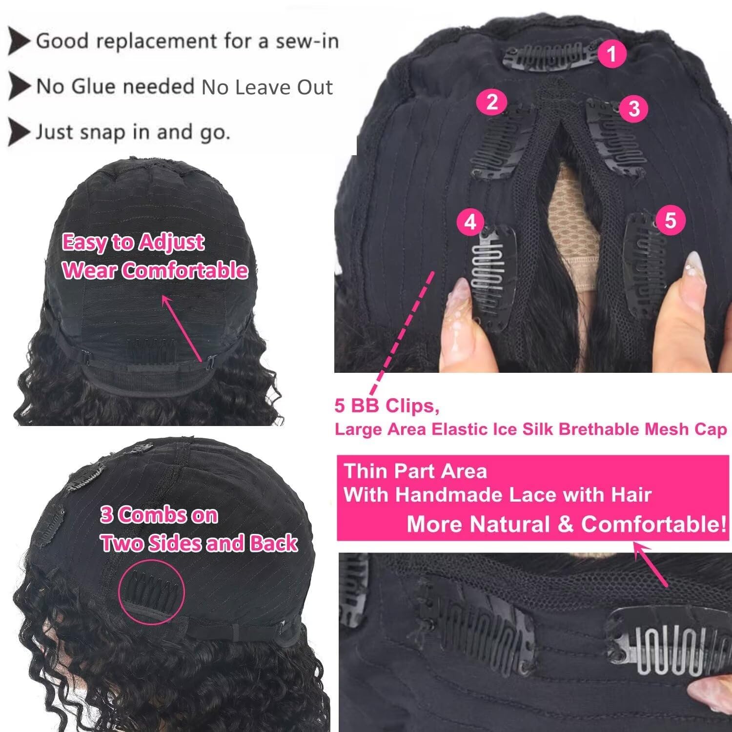 Parrucca Capelli Umani Parrucca Riccia V Part Curly Human Hair Wigs Capelli Veri umani Brasiliani Parrucca Donna Glueless V part Kinky Curly Human Hair Wig 16 Pollice 40cm
