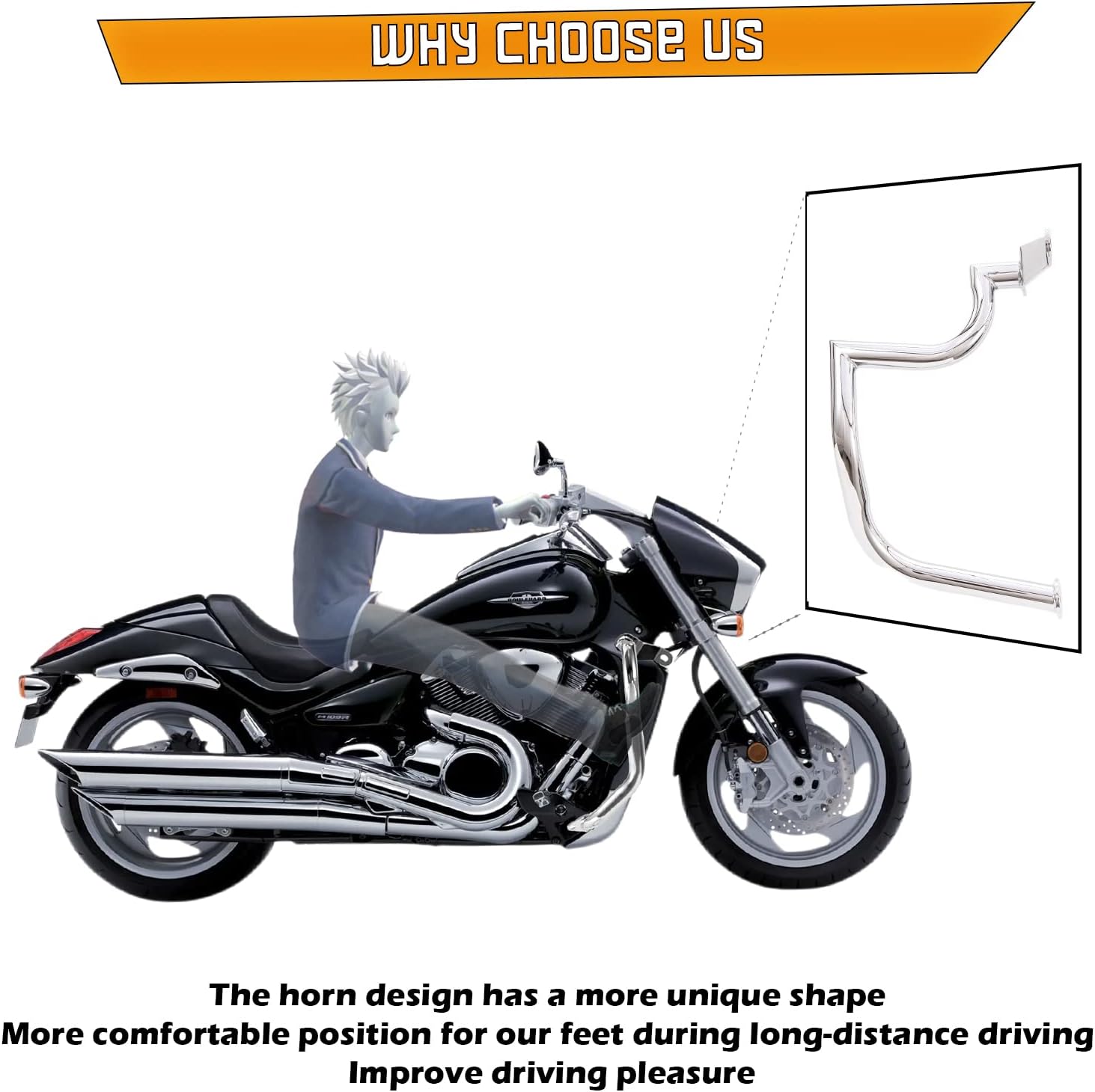 Kinglemc Mustache Engine Guard Highway Crash Bar for Suzuki Boulevard M109 M109R 06-2025 (Silver)