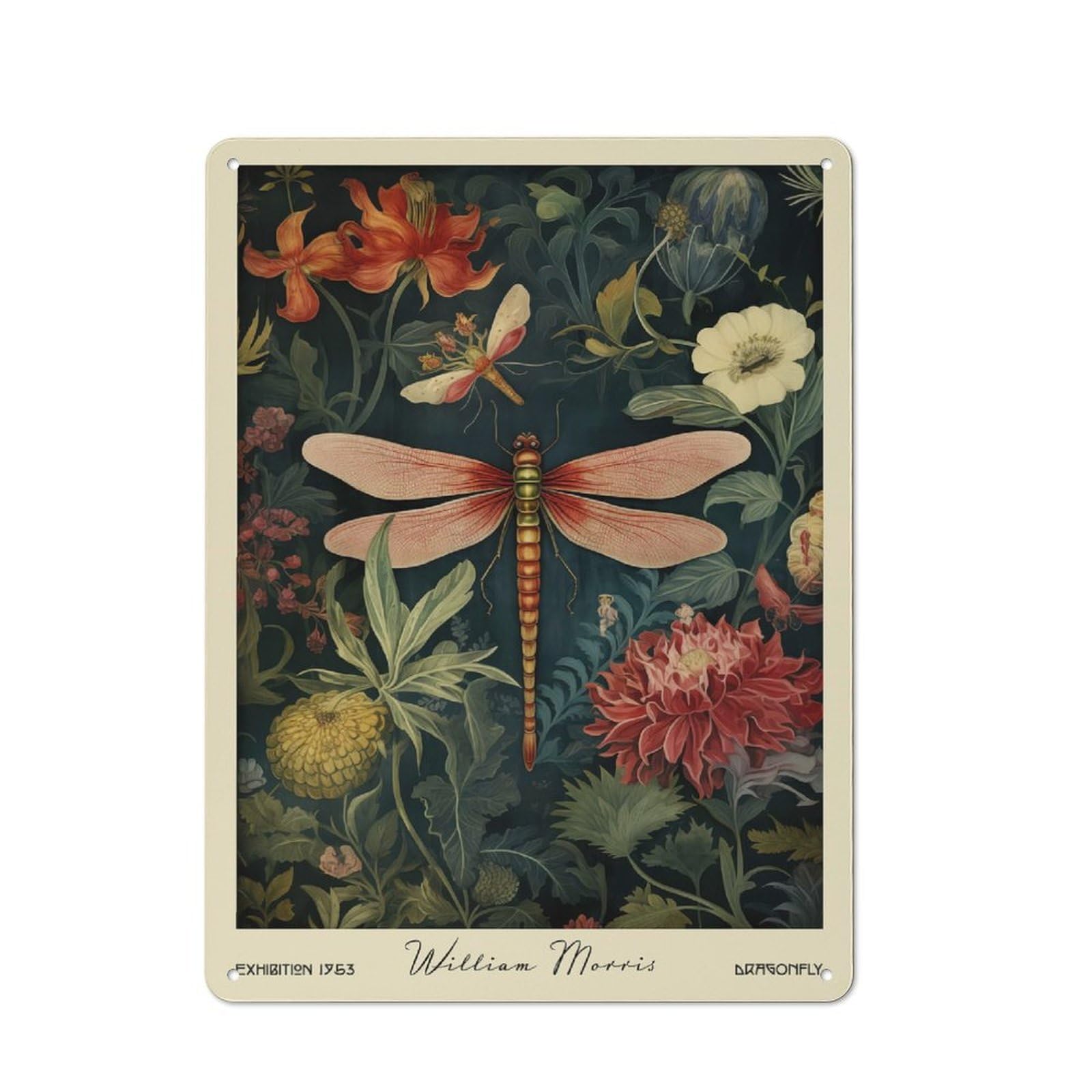 Junmoney Style-4 Outdoor Room Shed Metal Sign 40X30cm Featuring Dragonfly William Morris Floral, Shed Wall Decor For Shed, Garden Room, Porch Or Garage