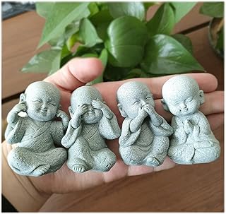 mozhixue 4 Pcs Baby Buddha Statue Cute Monks Figurine Sandstone Smiling Buddah Sculptures Ornament Small Gifts for Aquarium Fish Tank Feng Shui DÃ©cor Home Office Car Dashboard Decoration,Gray