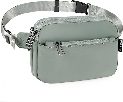 Miniatura 6 de ZORFIN Riñoneras para mujeres y hombres, bolsa para cinturón con 4 bolsillos con cremallera, riñoneras modernas, bolsas cruzadas ligeras con correa