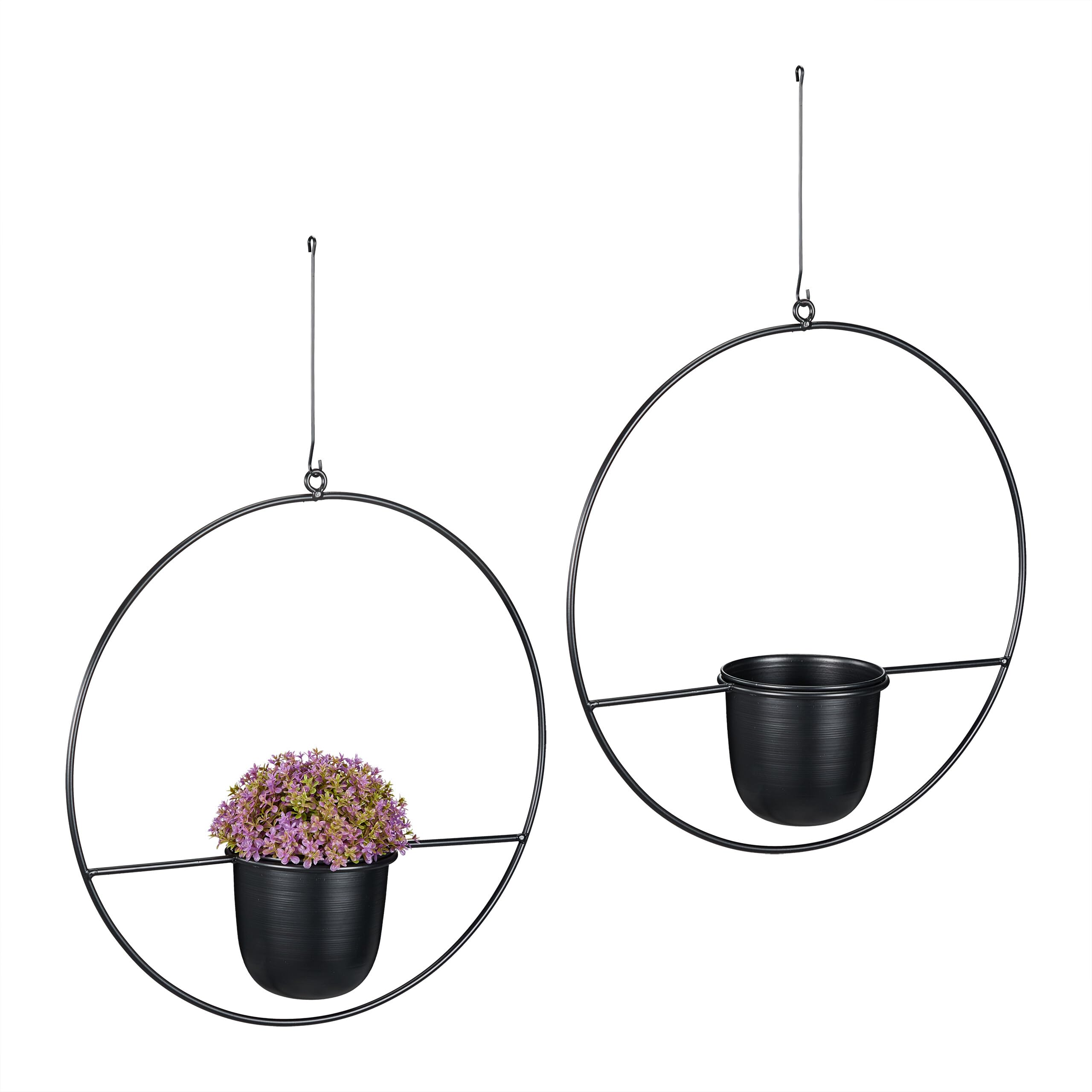Relaxdays Fioriera Sospesa da Interni, Set da 2, Ø 34,​5 cm, Portafiori Metallo da Appendere da Esterno, Portavaso, Nero