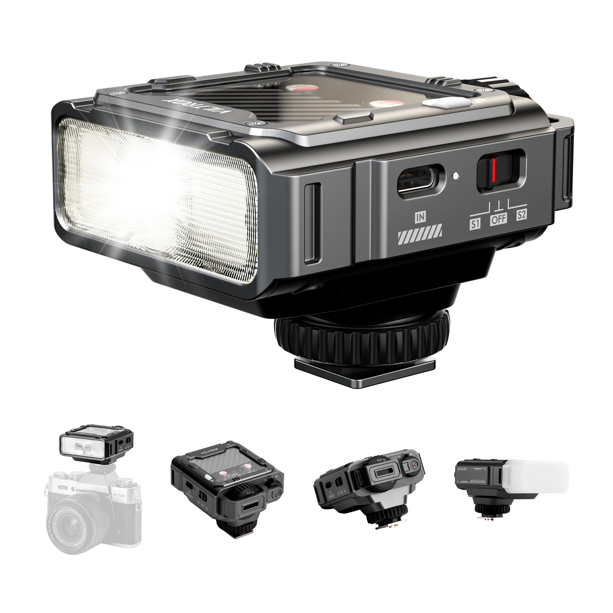 VILTROX Spark Z3 TTL Flash Speedlite per Fujifilm, GN8 6500 K Mini flash on-camera con uscita 26 W, 7 livelli di potenza, 650 flash full-power, 1s riciclare, batteria agli ioni di litio da 1800 mAh