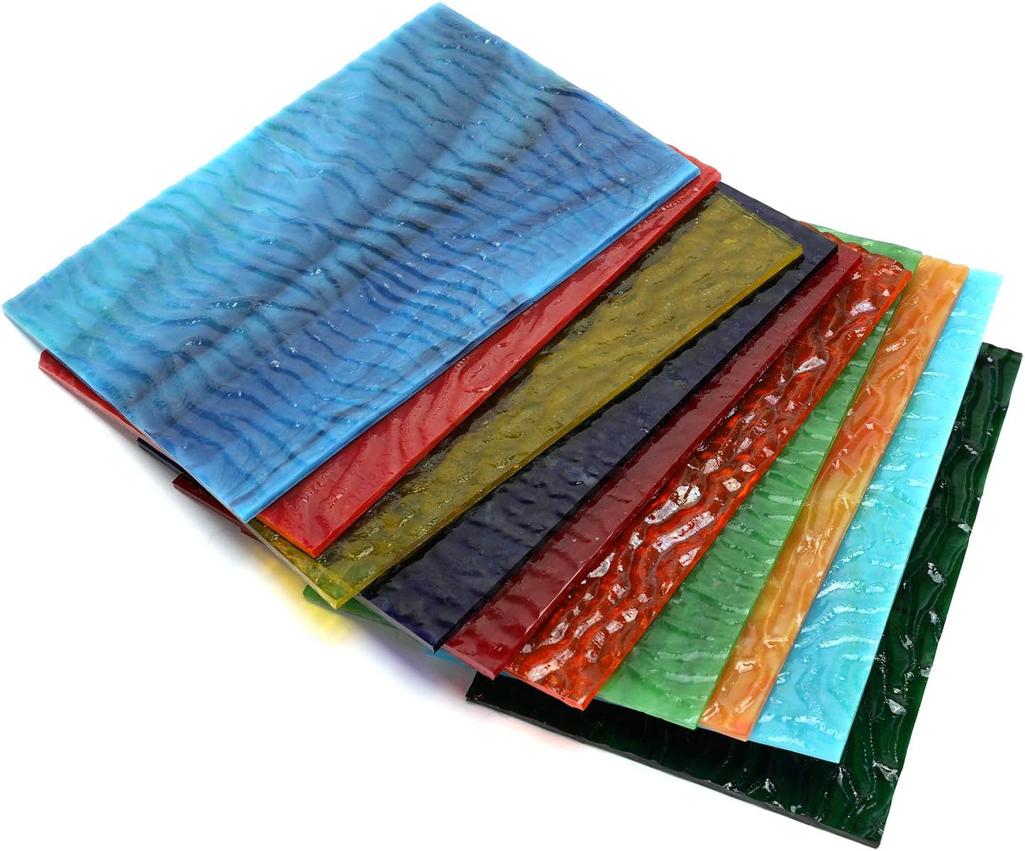 Lanyani (10 Sheets) Variety Textured Stained Glass Sheets Pack, 4 x 6 inch Large Cathedral Glass Mosaic Tiles for Crafts, Mixed Opaque&Transparent