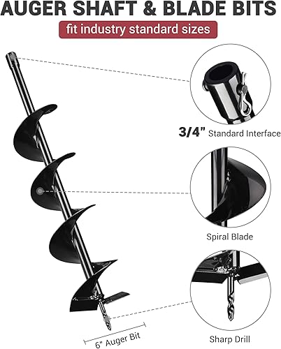 Miniatura 5 de YesHom 1500W Eléctrica 1-Man Post Hole Digger con broca de tierra de 6 pulgadas taladro 2HP Powerhead para la excavación de suelo de la planta