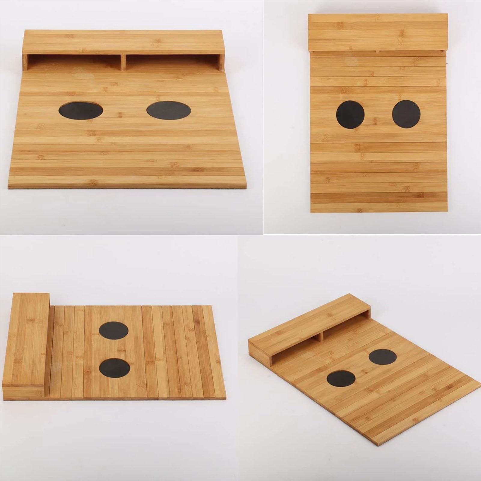 Sofá Bandeja Mesa, Bandeja Plegable de bambú for Brazo de sofá, 2 Posavasos de Almacenamiento, Color Negro de Madera for Bebidas, Aperitivos, Mando a Distancia mag(Black)