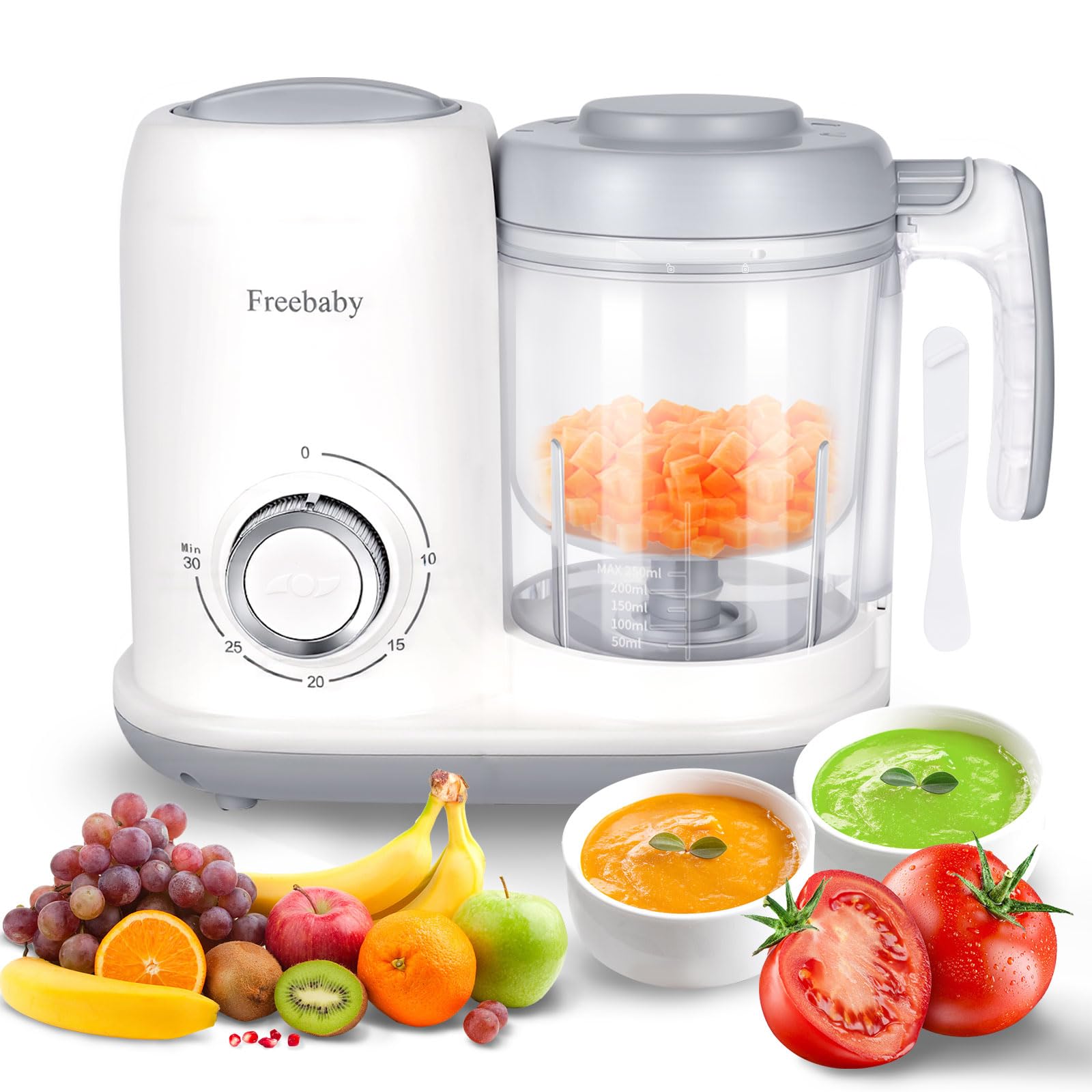 Freebaby 4 in 1 Baby Food Maker and Steamer, One Step Baby Food Processor and Puree Blender, 400ml Big Capacity, Dishwasher Safe Steam Basket, BPA-Free